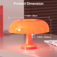 Divekid Orange Bedside Lamp For Bedroom Nightstand Retro Mushroom Table Lamp With 3 Lighting Color And 10 Brightness Level Des