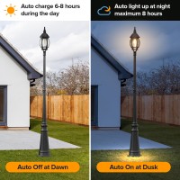 Lutec Solar Lamp Post Light Dusk To Dawn Waterproof Pole Light With Clear Glass Aluminium Exterior Vintage Black Solar Powered