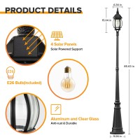 Lutec Solar Lamp Post Light Dusk To Dawn Waterproof Pole Light With Clear Glass Aluminium Exterior Vintage Black Solar Powered