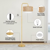 Partphoner Gold Floor Lamp For Living Room Farmhouse Tall Lamp With 3 Color Temperatures Remote Dimmable Bulb Boho Lamp Ratt