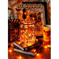 Minetom Halloween Fairy Lights 33Ft 100 Led Battery Operated Fairy Lights Waterproof Copper Wire Mason Jar Lights For Home Par