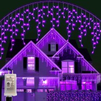 Voolex Halloween Icicle Lights Purple Lights Outdoor 39Ft 400Led 8 Modes With Memory Time Setting Connectable Halloween Sting