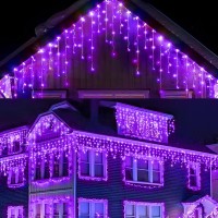 Voolex Halloween Icicle Lights Purple Lights Outdoor 39Ft 400Led 8 Modes With Memory Time Setting Connectable Halloween Sting