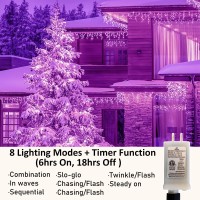 Voolex Halloween Icicle Lights Purple Lights Outdoor 39Ft 400Led 8 Modes With Memory Time Setting Connectable Halloween Sting