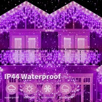 Voolex Halloween Icicle Lights Purple Lights Outdoor 39Ft 400Led 8 Modes With Memory Time Setting Connectable Halloween Sting