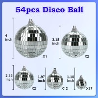 54Pack Disco Ball Hanging Mirror Disco Ball Ornaments 70S Disco Party Decorations Mini Silver Reflective Christmas Balls For Ho