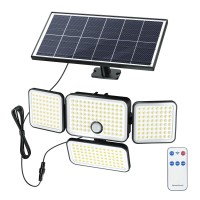 Jackyled Solar Outdoor Lights 4000Mah Large Battery 2500Lm Security Lights With Remote Control Ip65 Waterproof 4Head Solar Moti