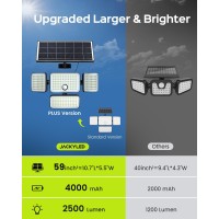 Jackyled Solar Outdoor Lights 4000Mah Large Battery 2500Lm Security Lights With Remote Control Ip65 Waterproof 4Head Solar Moti