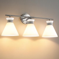 Woshitu Vanity Lights For Bathroom Brushed Nickel Farmhouse Bathroom Light Fixtures 3Lights With Modern Milky White Frosted G