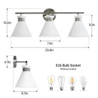 Woshitu Vanity Lights For Bathroom Brushed Nickel Farmhouse Bathroom Light Fixtures 3Lights With Modern Milky White Frosted G