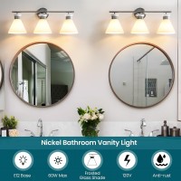 Woshitu Vanity Lights For Bathroom Brushed Nickel Farmhouse Bathroom Light Fixtures 3Lights With Modern Milky White Frosted G