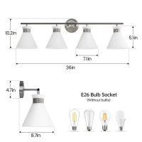 Woshitu Vanity Lighting Fixtures 4 Bulbs Brushed Nickel Vintage Light Fixtures For Bathroom Above Mirror With Milky White Frost