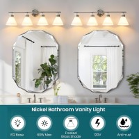 Woshitu Vanity Lighting Fixtures 4 Bulbs Brushed Nickel Vintage Light Fixtures For Bathroom Above Mirror With Milky White Frost