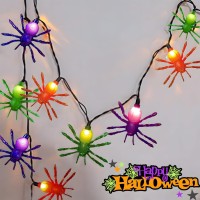 Couah Halloween Spider String Lights 85 Ft Halloween Led String Lights With 10 Spider Lights Waterproof Halloween Lights Plug