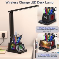 Cozoo Desk Lamp Led Desk Lamps For Home Office Wireless Charger Small Desk Lamp With Pen Holder Color Changing Nightlight 12 Lig