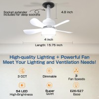 Socket Ceiling Fans With Lights And Remote Socket Fan Light With Dimmable Led Light Bulb 3 Colors 3000K6000K 1000 Lumens E2