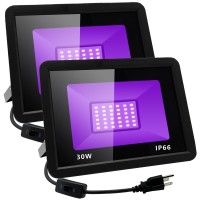 2 Pack 30W Led Black Lights 395Nm Blacklight Flood Light With 3 Pin Plug Ip66 Waterproof For Halloween Party Glow In The Dar