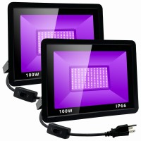 2 Pack 100W Led Black Lights 395Nm Blacklight Flood Light With 3 Pin Plug Ip66 Waterproof For Halloween Party Glow In The Da