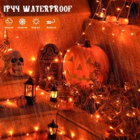 Potive 100Led 33Ft Orange Halloween Lights Outdoor Connectable Halloween Lights Waterproof 8 Modes Orange String Lights For Ha