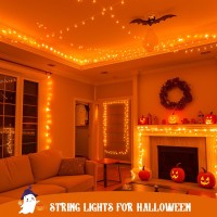 Potive 100Led 33Ft Orange Halloween Lights Outdoor Connectable Halloween Lights Waterproof 8 Modes Orange String Lights For Ha