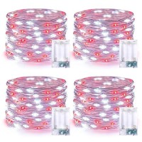 Jmexsuss 4 Pack 50 Led Fairy Lights Battery Operated Silver Wire 161Ft Waterproof Red White Twinkle Lights For Gifts Party We