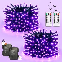 Jmexsuss Purple Halloween Lights Battery Operated 2 Pack 100 Led Outdoor Christmas String Lights Waterproof Each 33 Ft Christm