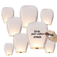 8Pack White Chinese Lantern To Release In Heaven Eco Friendly Sky Floating Paper Lanterns Make Wish For Birthday Party Wedding