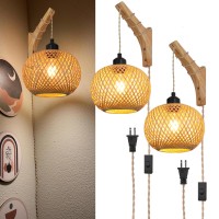 Yiizon Plug In Wall Sconces Wall Sconces Set Of Two Bamboo Wall Lamp With Plug In Cord Bamboo Wall Mount Lamp With Wood Arm Wal