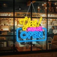 Amyzavls Open Neon Signs Yes We Are Open Bright Led Sign Hanging Window Wall Decor Open Signs For Business Coffee Shop Bar Ba