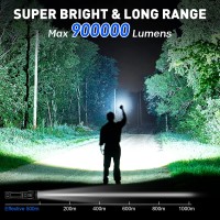 Kmivo Rechargeable Led Flashlights High Lumens 900000 Lumens Super Bright Flashlight With 5 Modes Ipx6 Waterproof Powerful Han