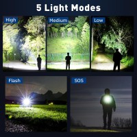 Kmivo Rechargeable Led Flashlights High Lumens 900000 Lumens Super Bright Flashlight With 5 Modes Ipx6 Waterproof Powerful Han