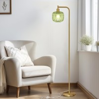 Qimh Glass Floor Lamp For Living Room Modern Standing Lamp With Ribbed Glass Lampshade Pedal Switch 67 Tall Lamp For Bedroo