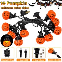 Couah Halloween Lights 85 Ft Halloween Pumpkin Led String Lights With 10 Jack O Lantern Pumpkin Lights Plug In Halloween Strin