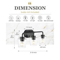 Audickic Bathroom Light Fixtures 3Light Matte Black Vanity Lights Over Mirror With Clear Glass Modern Vanity Lighting Fixture