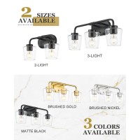 Audickic Bathroom Light Fixtures 3Light Matte Black Vanity Lights Over Mirror With Clear Glass Modern Vanity Lighting Fixture