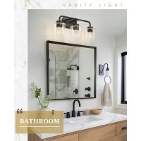 Audickic Bathroom Light Fixtures 3Light Matte Black Vanity Lights Over Mirror With Clear Glass Modern Vanity Lighting Fixture