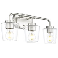 Audickic Bathroom Light Fixtures 3Light Brushed Nickel Vanity Lights Over Mirror With Clear Glass Modern Vanity Lighting Fixt