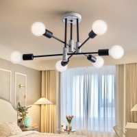 Xingsiyuelyx Black And Gray Modern Sputnik Chandelier Ceiling Light Fixture Flush Mount 6Lights Chandeliers For Living Room Be