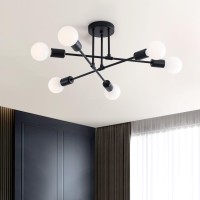 Xingsiyuelyx 20 Modern Black Sputnik 6Light Industrial Chandelier Ceiling Light Fixture Semi Flush Mount Chandeliers For Bed