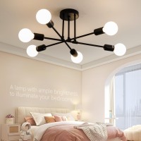 Xingsiyuelyx 20 Modern Black Sputnik 6Light Industrial Chandelier Ceiling Light Fixture Semi Flush Mount Chandeliers For Bed