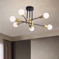 Xingsiyuelyx Modern Sputnik Chandelier 6Light Industrial Ceiling Lights Fixture Black And Gold Semi Flush Mount Ceiling Light W