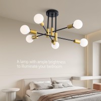 Xingsiyuelyx Modern Sputnik Chandelier 6Light Industrial Ceiling Lights Fixture Black And Gold Semi Flush Mount Ceiling Light W