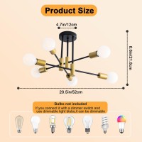 Xingsiyuelyx Modern Sputnik Chandelier 6Light Industrial Ceiling Lights Fixture Black And Gold Semi Flush Mount Ceiling Light W