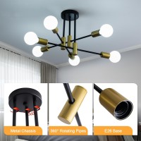 Xingsiyuelyx Modern Sputnik Chandelier 6Light Industrial Ceiling Lights Fixture Black And Gold Semi Flush Mount Ceiling Light W