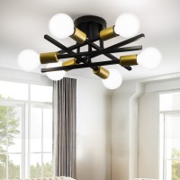 Xingsiyuelyx 6Light Modern Black And Gold Sputnik Ceiling Light Fixture Semi Flush Mount Ceiling Light Close To Ceiling Light C