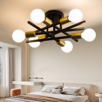 Xingsiyuelyx 6Light Modern Black And Gold Sputnik Ceiling Light Fixture Semi Flush Mount Ceiling Light Close To Ceiling Light C