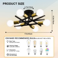 Xingsiyuelyx 6Light Modern Black And Gold Sputnik Ceiling Light Fixture Semi Flush Mount Ceiling Light Close To Ceiling Light C