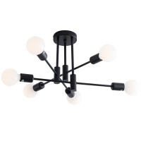 Xingsiyuelyx Modern Sputnik Chandelier 6Light Industrial Ceiling Lights Fixture Black Semi Flush Mount Ceiling Light With E26