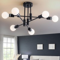 Xingsiyuelyx Modern Sputnik Chandelier 6Light Industrial Ceiling Lights Fixture Black Semi Flush Mount Ceiling Light With E26