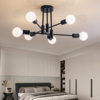 Xingsiyuelyx Modern Sputnik Chandelier 6Light Industrial Ceiling Lights Fixture Black Semi Flush Mount Ceiling Light With E26